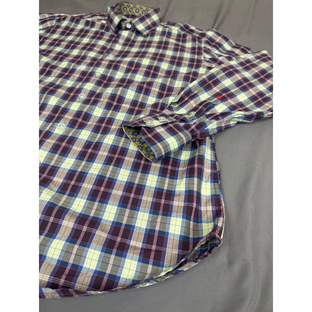 Robert Graham Mens Classic Fit Plaid Button Down Shirt Purple Lime Green Size M - Picture 8 of 14